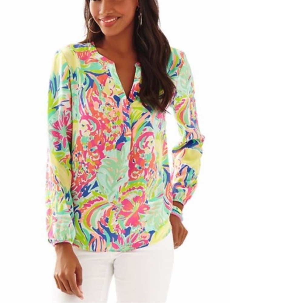 Lilly Pulitzer Silk Stacey Top in Casa Banana